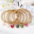 Gold Tone Beaded Colorful Butterfly Charm Stretch Bracelets view 1