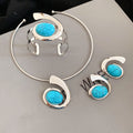 Turquoise Resin Oval Earring Bracelet Choker Jewelry Set view 6