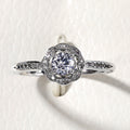 Silver Flower Halo Round CZ Pave Shoulder Band Ring view 3