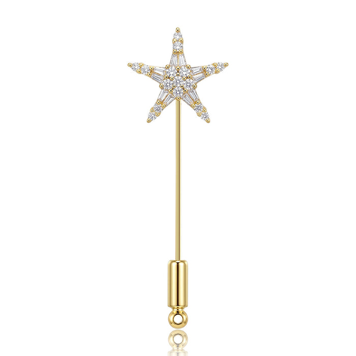 Crystal Star Long Stick Pin In Gold And Silver Tones