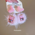 Bow Bear and Faux Fur Pom Pom Earrings in Four Colors view 3