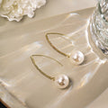 Gold Curved Crystal Hook Pearl Drop Earrings White Red view 4