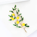 Yellow Lemon Branch Enamel Metal Brooch with Green Leaves view 4