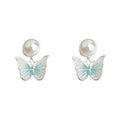 Light Blue Enamel Butterfly Stud Earrings Glass Pearl Posts view 5