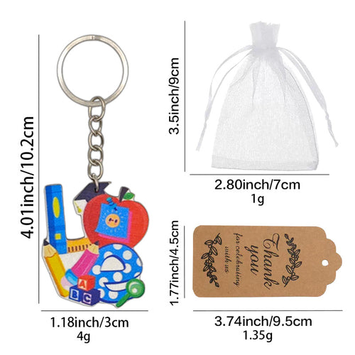 Size chart for school supplies wood print keychain packaging