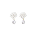 White Flower Pearl Look Teardrop Short Dangle Stud Earrings view 5