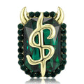 Green Crystal Chinese Character Metal Brooch in Two Designs view 2