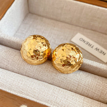 Textured Gold Dome Stud Earrings With A Bright Gold-Tone Finish