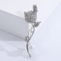 Clear Rhinestone Tulip Brooch Pearl Stem Silver or Gold view 6
