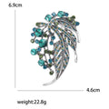 Rhinestone Leaf Brooch Silver Tone Blue Or Green Stones view 5