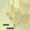 Single Zircon Bezel Pendant Necklace Gold Steel Cable Chain view 2