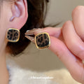 Leopard Print Square Stud Earrings With Gold Tone Frames view 2