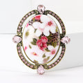 Floral Cameo Crystal Metal Brooch in Blue and Pink view 2