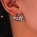 Multi-Line Pumpkin Hoop Stud Earrings Gold Or Steel view 3