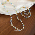 Gold Tone Blue White Green Beaded Flower Necklace Bracelet Ring view 2