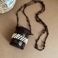 Brown Coconut Shell Beaded Woven Mini Crossbody Pouch view 8