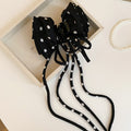 Polka Dot Satin Bow Claw Clips Ribbon Tails Black Cream view 6