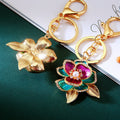 Enamel Camellia Flower Keychains in Red, Orange and Purple view 4