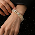 Double Row Pearl Bracelet Crystal Flower Spacers Two view 1
