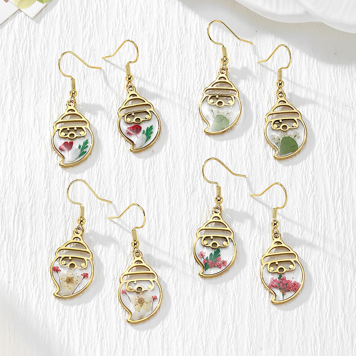 Gold Tone Santa Pressed Flower Drop Earrings in Four Designs