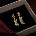 Gold Red Crystal Abstract Horse Drop Stud Earrings Matching Pair view 4