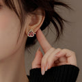Gold Tone Red Lattice Pomegranate Stud Earrings Metal Tone Jewelry view 4