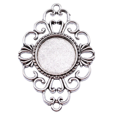Scrollwork Round Cabochon Settings antique silver front view