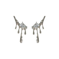 Silver Molten Drip Square Crystal Stud Earrings Pair view 5