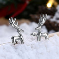 Silver Tone Standing Reindeer Stud Earrings with Tall Antlers view 1