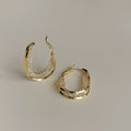 Gold Tone Elongated Oval Mesh Texture Hoop Earrings view 4