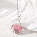 Silver Tone Teardrop Pressed Flower Resin Pendant Necklaces view 2