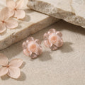 Pale Pink Layered Rose Flower Statement Stud Earrings view 4