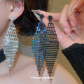 Beaded Diamond Fringe Earrings in Three Color Options view 2