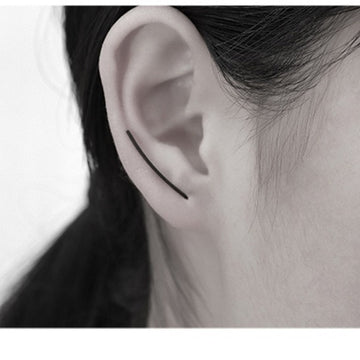Black U Shape Asymmetric Extra Long Threader Bar Earrings