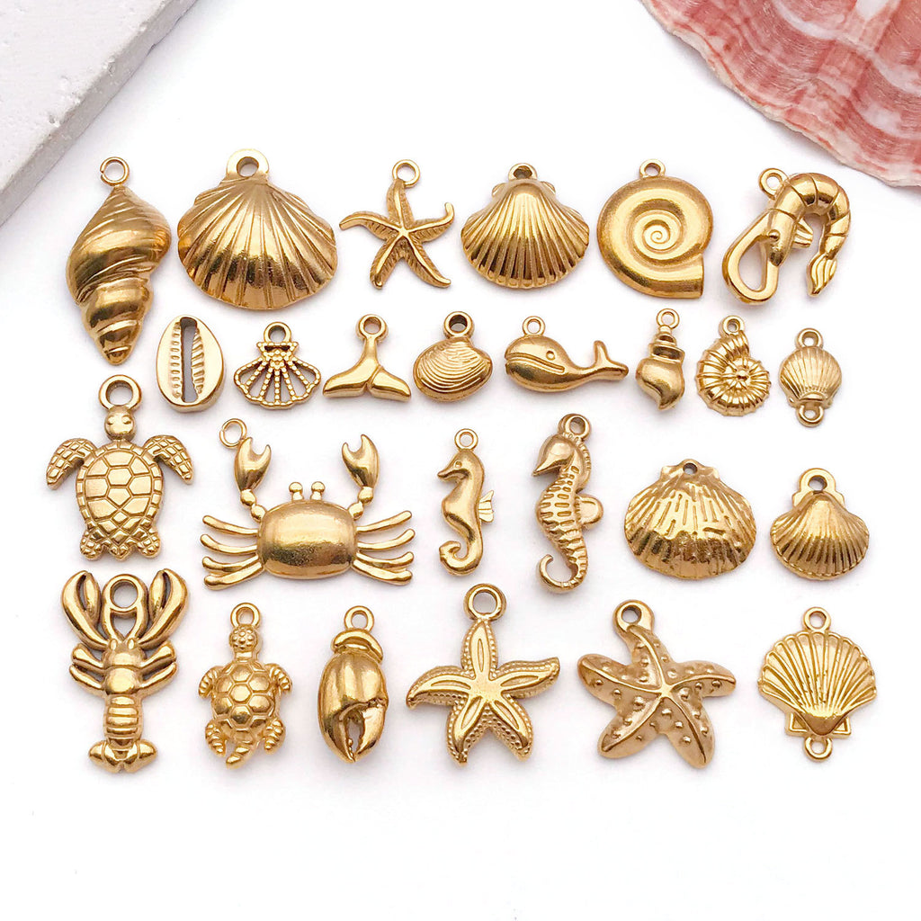 Gold Stainless Steel Seahorse Shell Starfish Charm Pendant for DIY Bracelet Necklace Jewelry