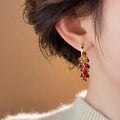Red Teardrop Cluster Earrings With Gold Tone Open Hoops view 4