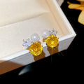 Pearl And Crystal Stud Earrings In Three Flower Colors view 7