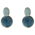 Gold Frame Dual Circle Marbled Blue Enamel Stud Earrings view 5