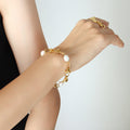 Knot Link Freshwater Pearl Necklace Bracelet Gold Steel Set view 9