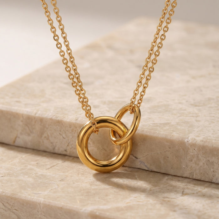 Round Geometric Pendant Necklace in Gold and Mixed Metal Tones