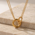 Gold Dual Interlocking Circle Pendant Chain Necklace view 4