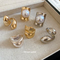 Sculptural Metal Open Rings Teardrop Bark Pearl Six Styles view 1