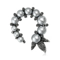 Graduated Pearl Crescent Brooch With Crystal Leaf Tips view 1