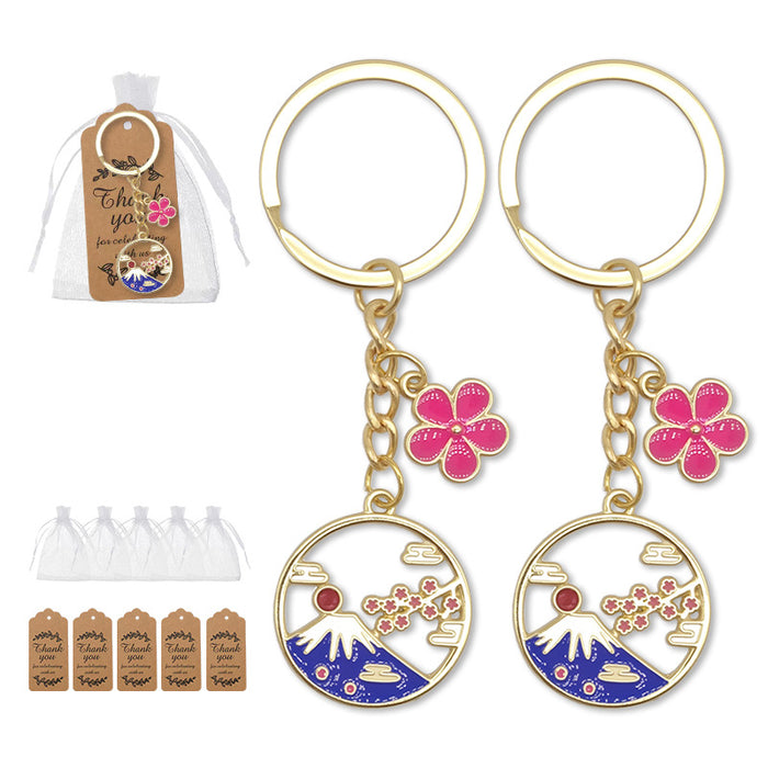 Fuji Mountain Enamel Keychain Gold Ring Pink Sakura