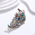 Blue Silver Tone Feather Openwork Crystal Metal Brooch Pin view 4