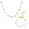 Colorful Natural Stone Clover Station Necklace Bracelet Set view 5