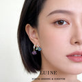 Pearl Arc Lily-of-the-Valley Drop Earrings Purple Glass Charm view 2