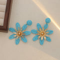 Nine Color Woven Large Flower Statement Dangle Earrings view 4