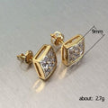 Diamond-Shaped Square Clear Stone Cluster Stud Earrings In Gold Tone view 4