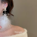 White Feather and Crystal Bow Dangle Stud Earrings view 3